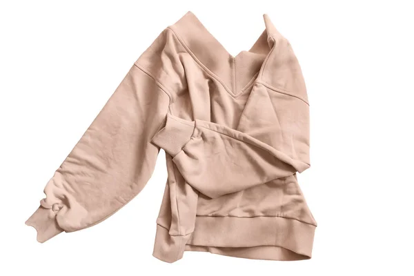 Sweat Shirt Beige Oversize Coton Isolé Sur Blanc — Photo