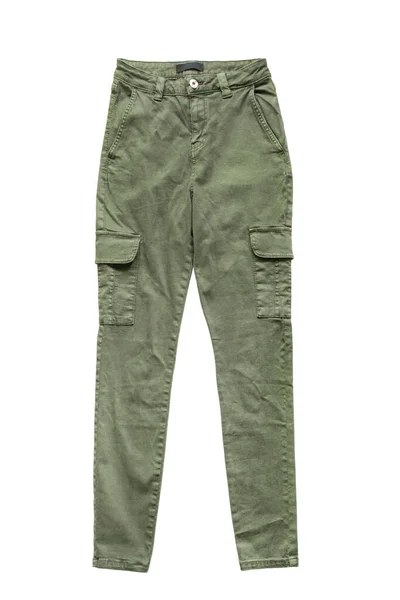 Khaki Groene Cargo Broek Geïsoleerd Wit — Stockfoto