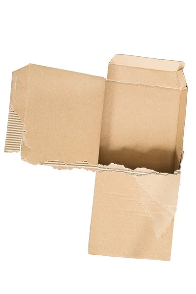 Boş Yırtık Karton Kutu Beyaz Üzerine Izole — Stok fotoğraf