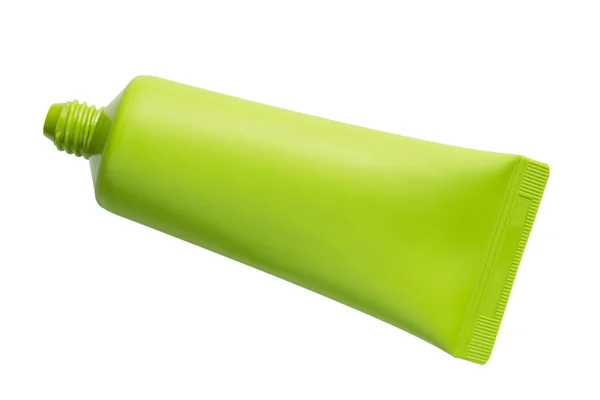 Branco Tubo Aberto Plástico Verde Isolado Sobre Branco — Fotografia de Stock