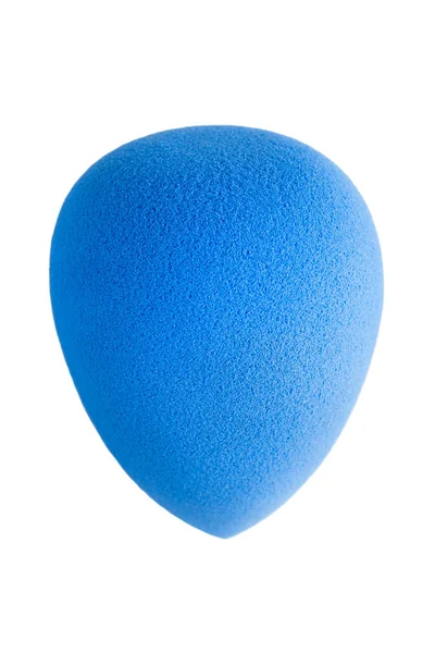 Esponja Maquiagem Azul Forma Gota Isolada Sobre Branco — Fotografia de Stock