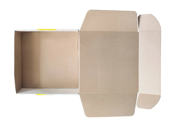 Boş Açılmış Karton Kutu Beyaz Üzerine Izole — Stok fotoğraf