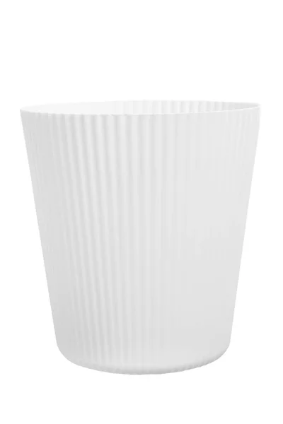 Fehér Üres Műanyag Virágcserép Izolált Felett Fehér — Stock Fotó
