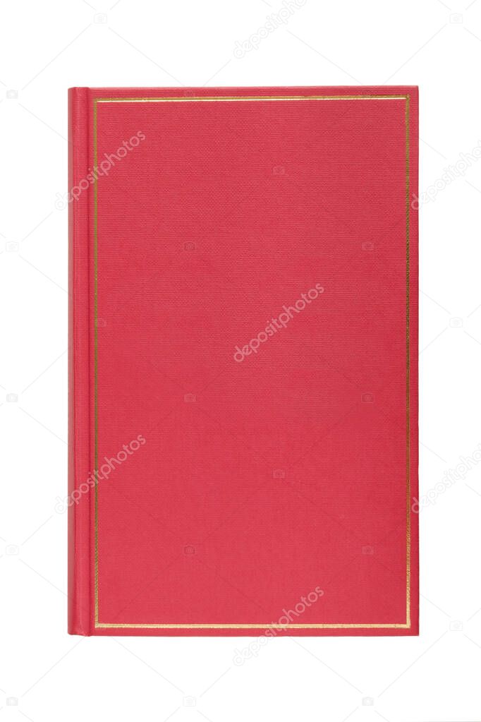 Red with golden frame blank book cover isolated over white