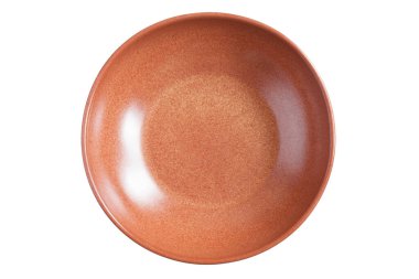 Beyaz üzerine izole edilmiş boş kahverengi yemek kasesi.