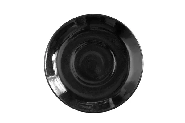 Black Empty Ceramic Saucer Isolated White — Stock Photo, Image