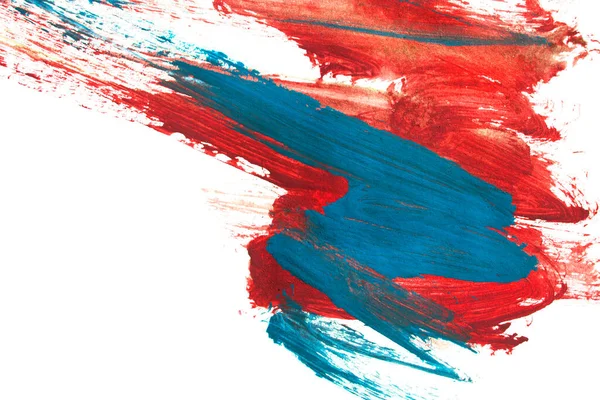 蓝色和红色抽象的颜料笔划隔离在白色之上 — 图库照片