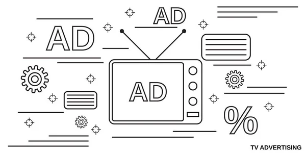 电视营销 促销薄线艺术风格矢量概念插图 — 图库矢量图片