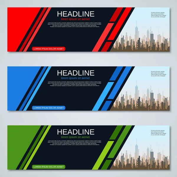 Estilo Geométrico Abstrato Web Banners Coleção Modelos Vetoriais — Vetor de Stock