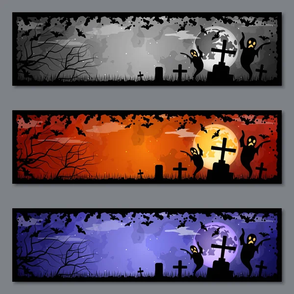 Halloween Färgglada Banners Vector Mallar Samling — Stock vektor