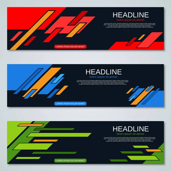 Colorido Horizontal Web Banners Coleção Modelos Vetoriais — Vetor de Stock