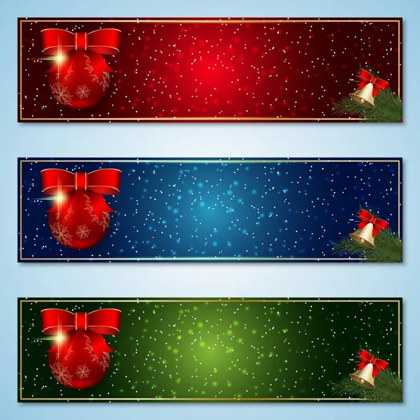 Weihnachten Und Neujahr Horizontal Bunte Vektorbanner Kollektion — Stockvektor