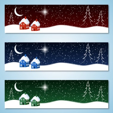 Noel ve yeni yıl yatay renkli vektör afiş koleksiyonu