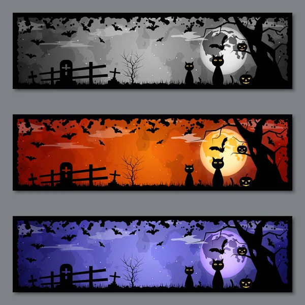 Halloween Coloridos Banners Vector Plantillas Colección — Vector de stock