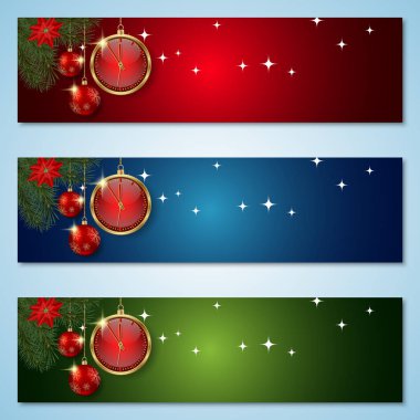 Noel ve yeni yıl yatay renkli vektör afiş koleksiyonu