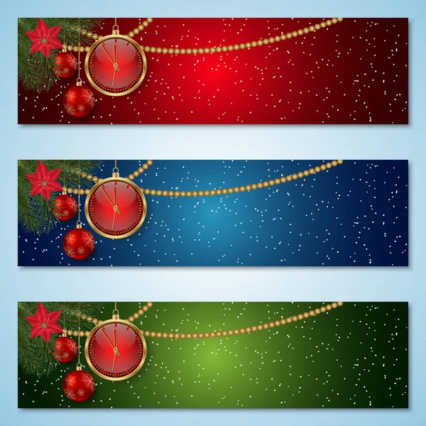 Navidad Año Nuevo Colección Banners Vector Colorido Horizontal — Archivo Imágenes Vectoriales