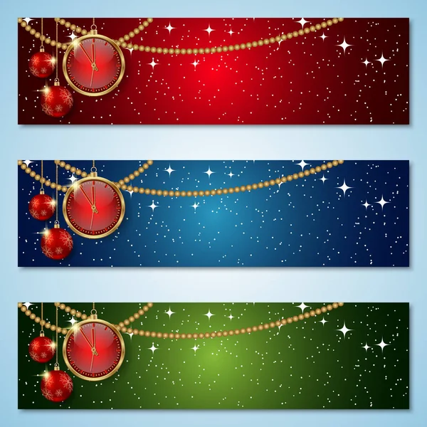 Navidad Año Nuevo Colección Banners Vector Colorido Horizontal — Archivo Imágenes Vectoriales