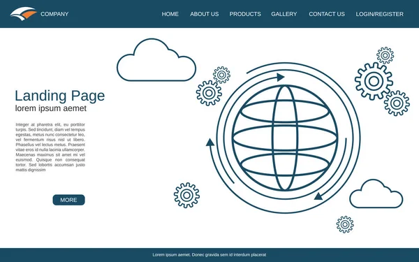 Página Web Plantilla Vector Página Destino Fondo Blanco Con Ilustración — Archivo Imágenes Vectoriales
