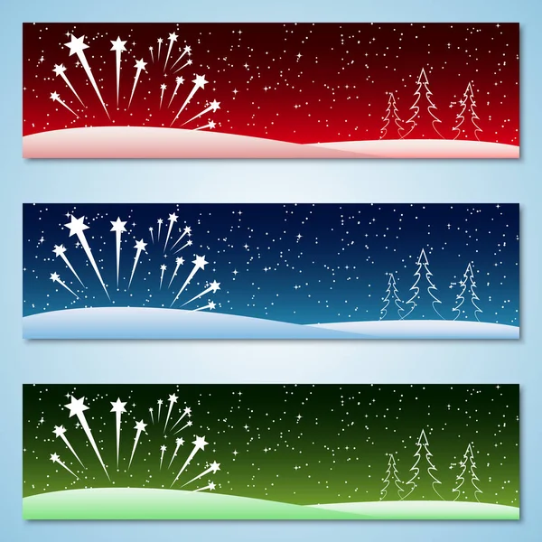 Weihnachten Und Neujahr Horizontal Bunte Vektorbanner Kollektion — Stockvektor