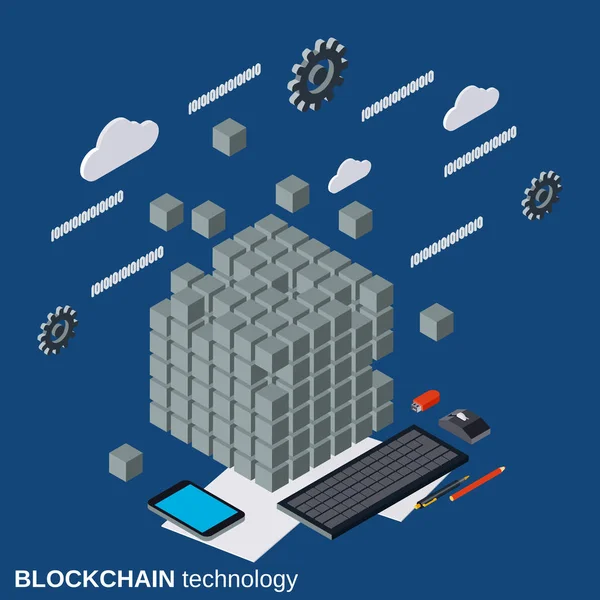 Blockchain Tecnologia Plana Vetor Isométrico Conceito Ilustração — Vetor de Stock