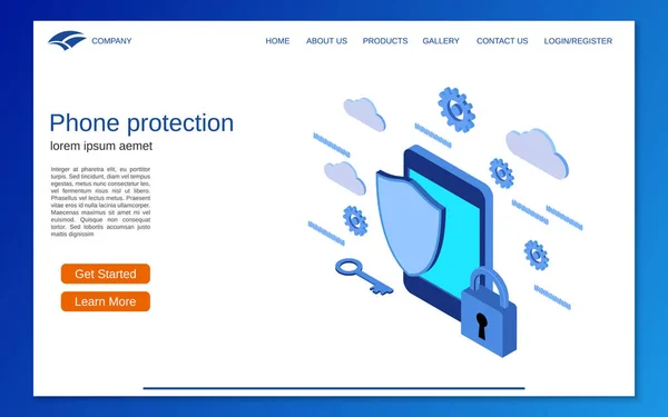 Protección Del Teléfono Seguridad Información Plana Vector Isométrico Concepto Ilustración — Vector de stock