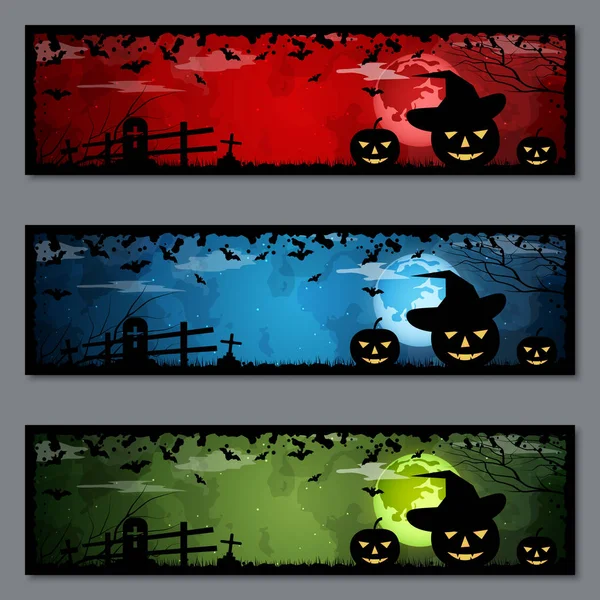 Halloween Färgglada Banners Vector Mallar Samling — Stock vektor