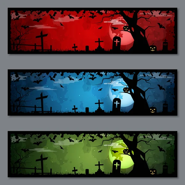 Halloween Färgglada Banners Vector Mallar Samling — Stock vektor