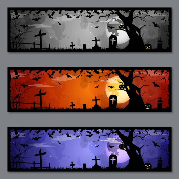 Halloween Coloridos Banners Vector Plantillas Colección — Vector de stock