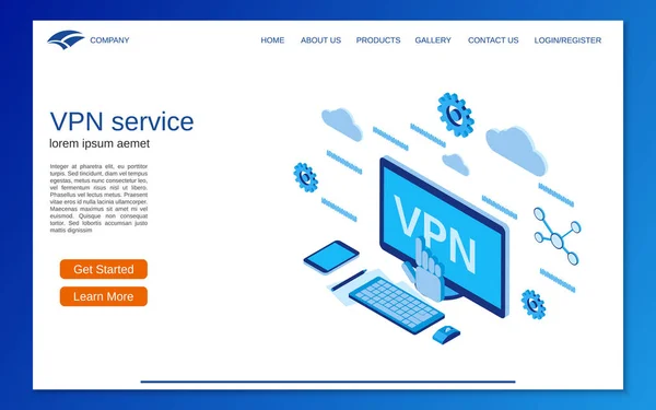 Vpn サービス フラット 等角投影ベクトルの概念図 ウェブサイト リンク先ページ ベクトル テンプレート — ストックベクタ