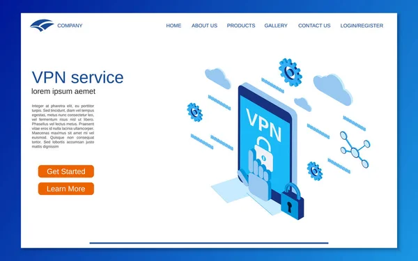 Vpn Service Flat Isometric Vector Concept Illustration Website Landing Page — Stock Vector