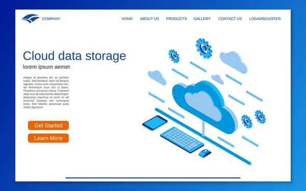 Illustrazione Del Concetto Vettore Isometrico Piatto Archiviazione Dati Cloud Sito — Vettoriale Stock