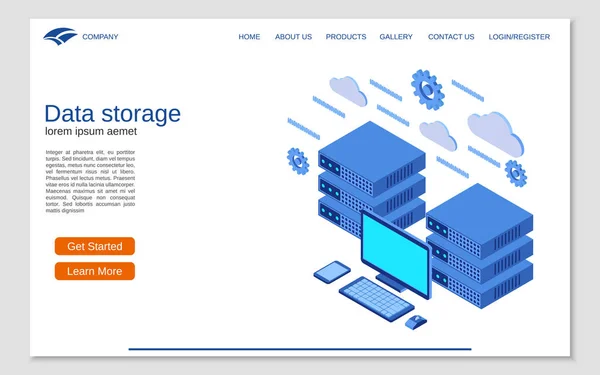 Illustration Concept Vecteur Isométrique Plat Serveur Web Modèle Vectoriel Page — Image vectorielle
