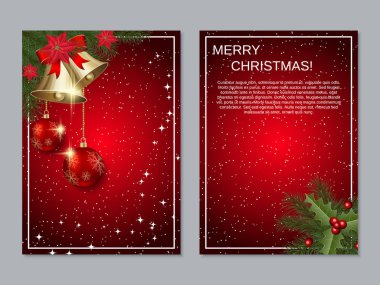 Noel ve yeni yıl iki taraflı el ilanı, afiş, kitapçık, broşür kapak vektör tasarım şablonu