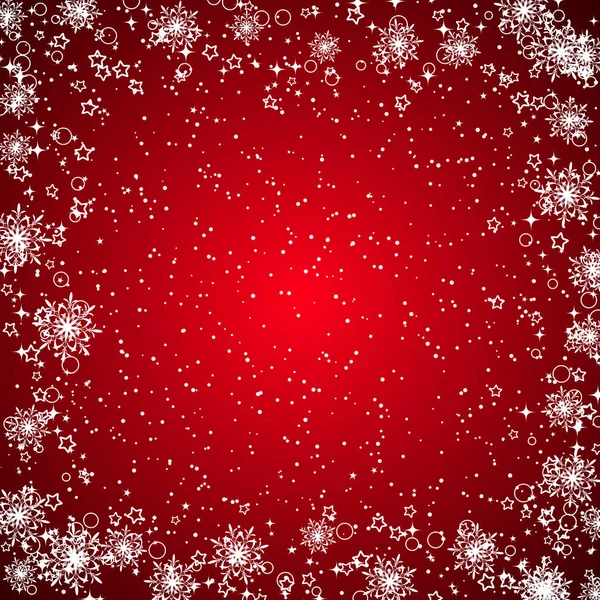 Neşeli Noel ve mutlu yeni yıl kırmızı arka plan yıldızlar ve kar taneleri ile vektör