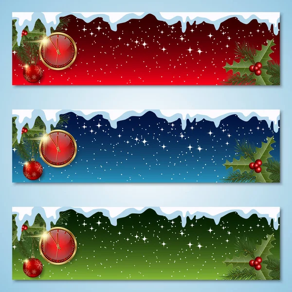 Weihnachten Und Neujahr Horizontal Bunte Vektorbanner Kollektion — Stockvektor