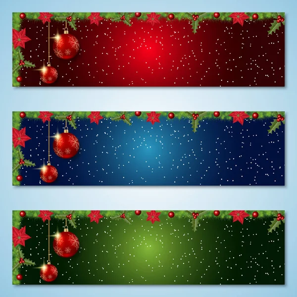 Weihnachten Und Neujahr Horizontal Bunte Vektorbanner Kollektion — Stockvektor