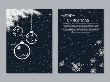 Noel ve yeni yıl iki taraflı el ilanı, afiş, kitapçık, broşür kapak vektör tasarım şablonu