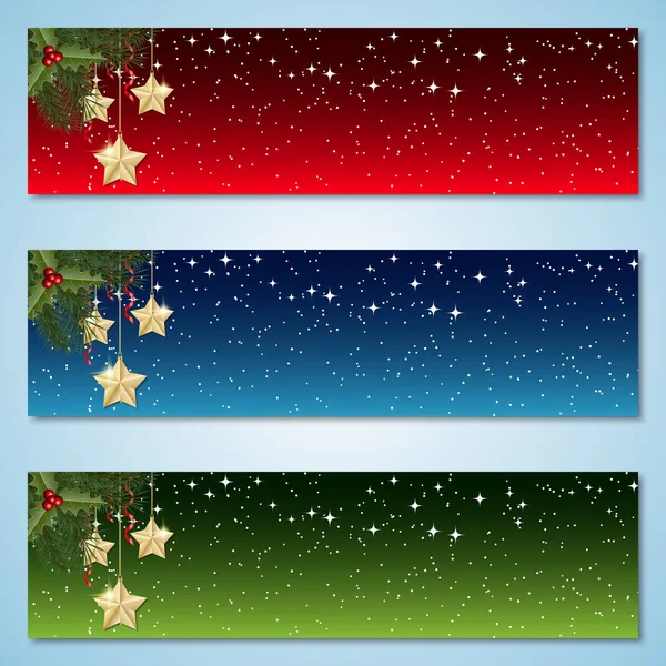 Weihnachten Und Neujahr Horizontal Bunte Vektorbanner Kollektion — Stockvektor