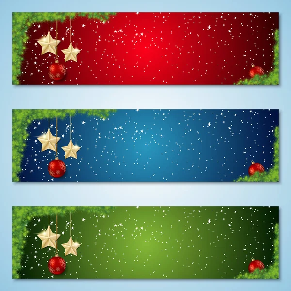 Christmas New Year Horizontal Colorful Vector Banners Collection — Stock Vector