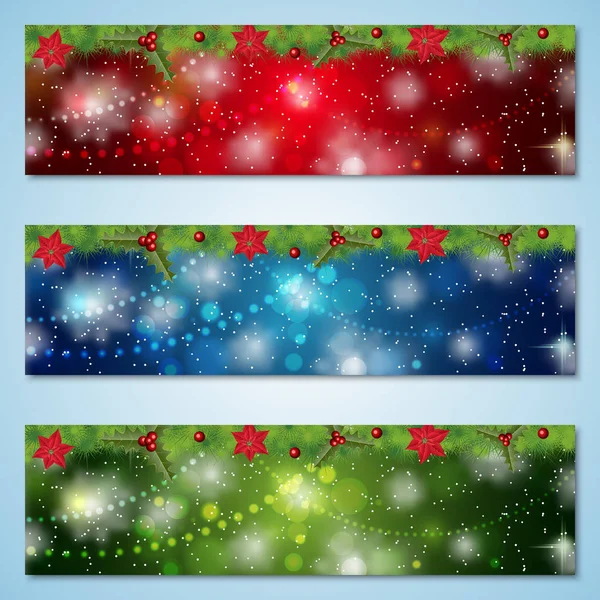 Jul Och Nyår Horisontella Färgglada Vector Banners Samling — Stock vektor