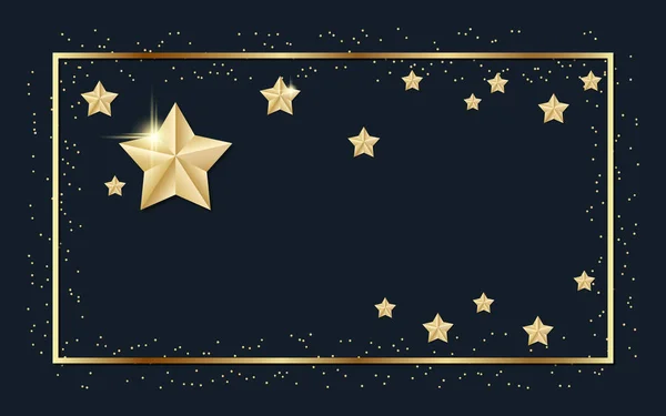 Veselé Vánoce Šťastný Nový Rok Černé Vektorové Pozadí Zlatými Hvězdami — Stockový vektor