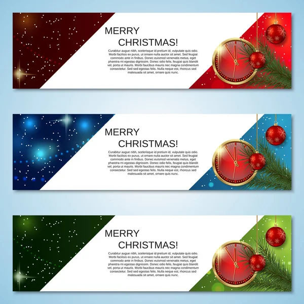 Christmas New Year Horizontal Colorful Vector Banners Collection — Stock Vector