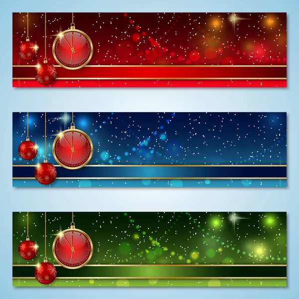 Kerstmis Nieuwjaar Horizontale Kleurrijke Vector Banners Collectie — Stockvector