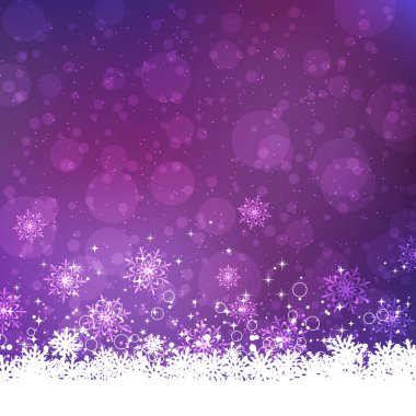 Neşeli Noel ve mutlu yeni yıl menekşe yıldız ve kar taneleri ile arka plan vektör