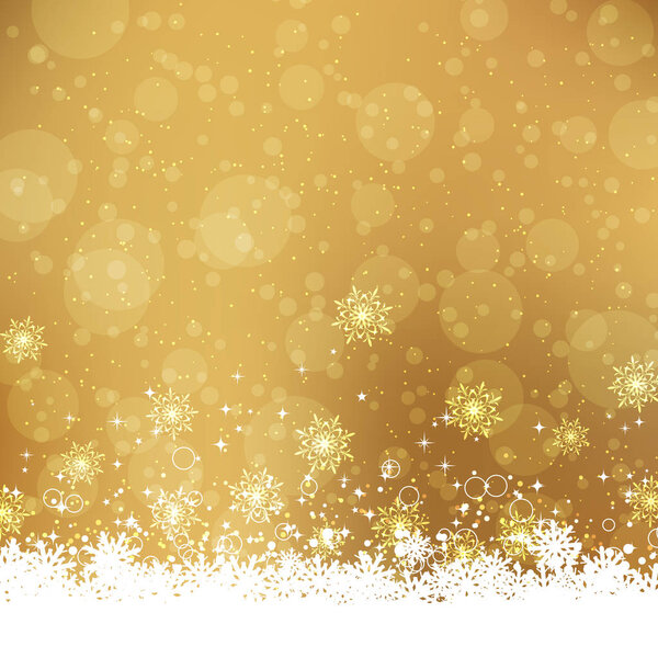 С Новым годом и Рождеством, желтый векторный фон со звездами и снежинками
