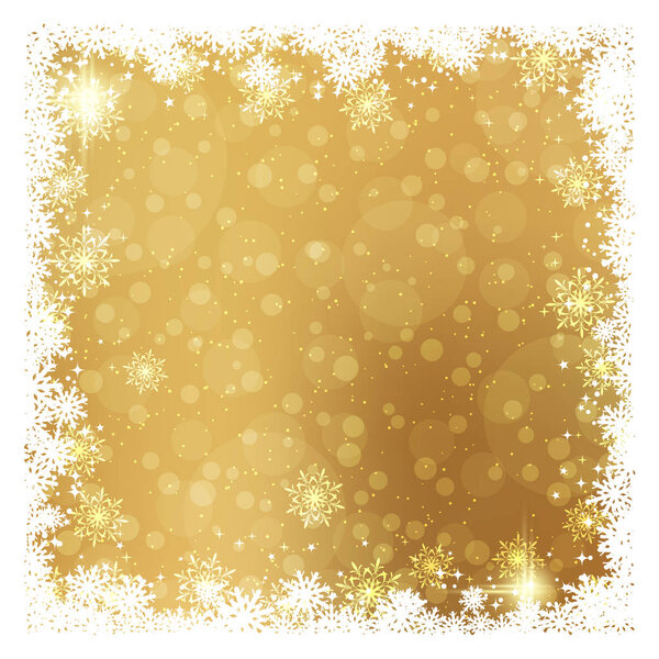 С Новым годом и Рождеством, желтый векторный фон со звездами и снежинками
