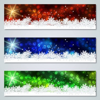 Noel ve yeni yıl yatay renkli vektör afiş koleksiyonu
