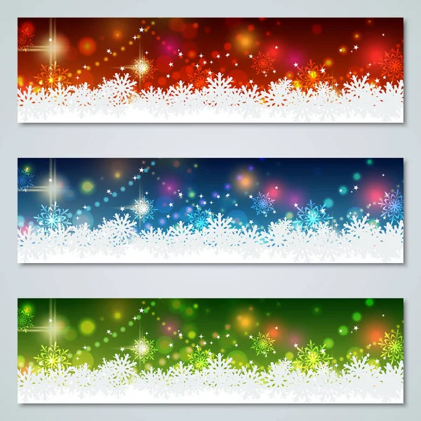 Karácsonyi Újévi Vízszintes Színes Vektoros Zászlók Gyűjtemény — Stock Vector