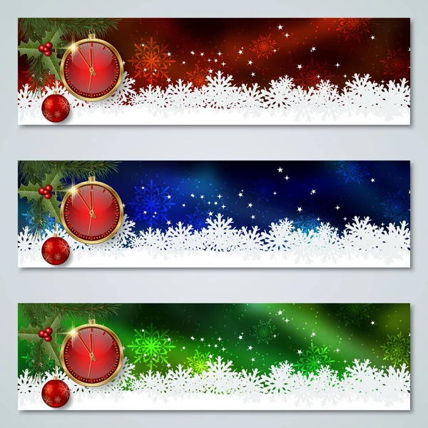 Weihnachten Und Neujahr Horizontal Bunte Vektorbanner Kollektion — Stockvektor