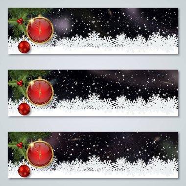 Noel ve yeni yıl yatay siyah vektör afiş koleksiyonu